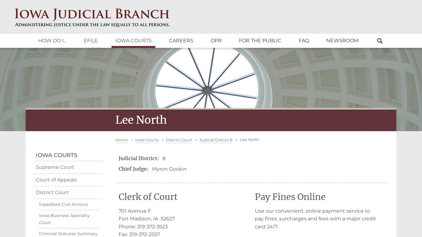 Lee North | Judicial District 8 | Iowa Judicial Branch